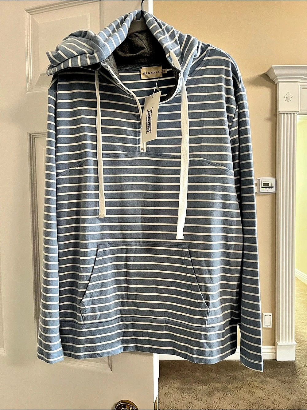 ninexis Striped Quarter Zip Hoodie Blue & White